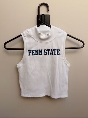 ZZs White Ribbed Sleeveless Tank with Navy Penn State Logo